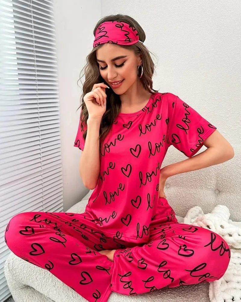 2 Pcs Women's Stitched Jersey Printed Night Suit-Red