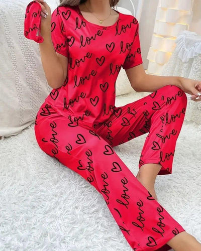 2 Pcs Women's Stitched Jersey Printed Night Suit-Red