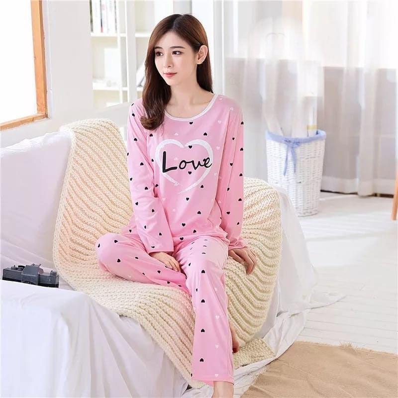 2 Pcs Women's Stitched Cotton Jersey Printed Night Suit-Pink